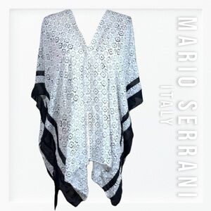 Mario Serrani Black & White Abstract Print Open Front Shawl sz OS